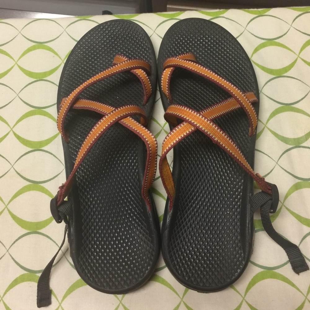 Vibram Black Footbed Sandals with Orange and Yellow Straps - Picture 2 of 4